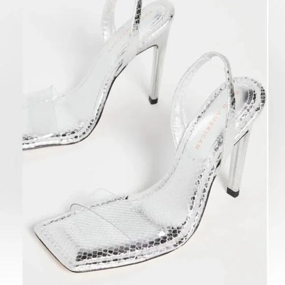 Good American Silver Snake Lucite Sandals US 10 NIB - Picture 2 of 6